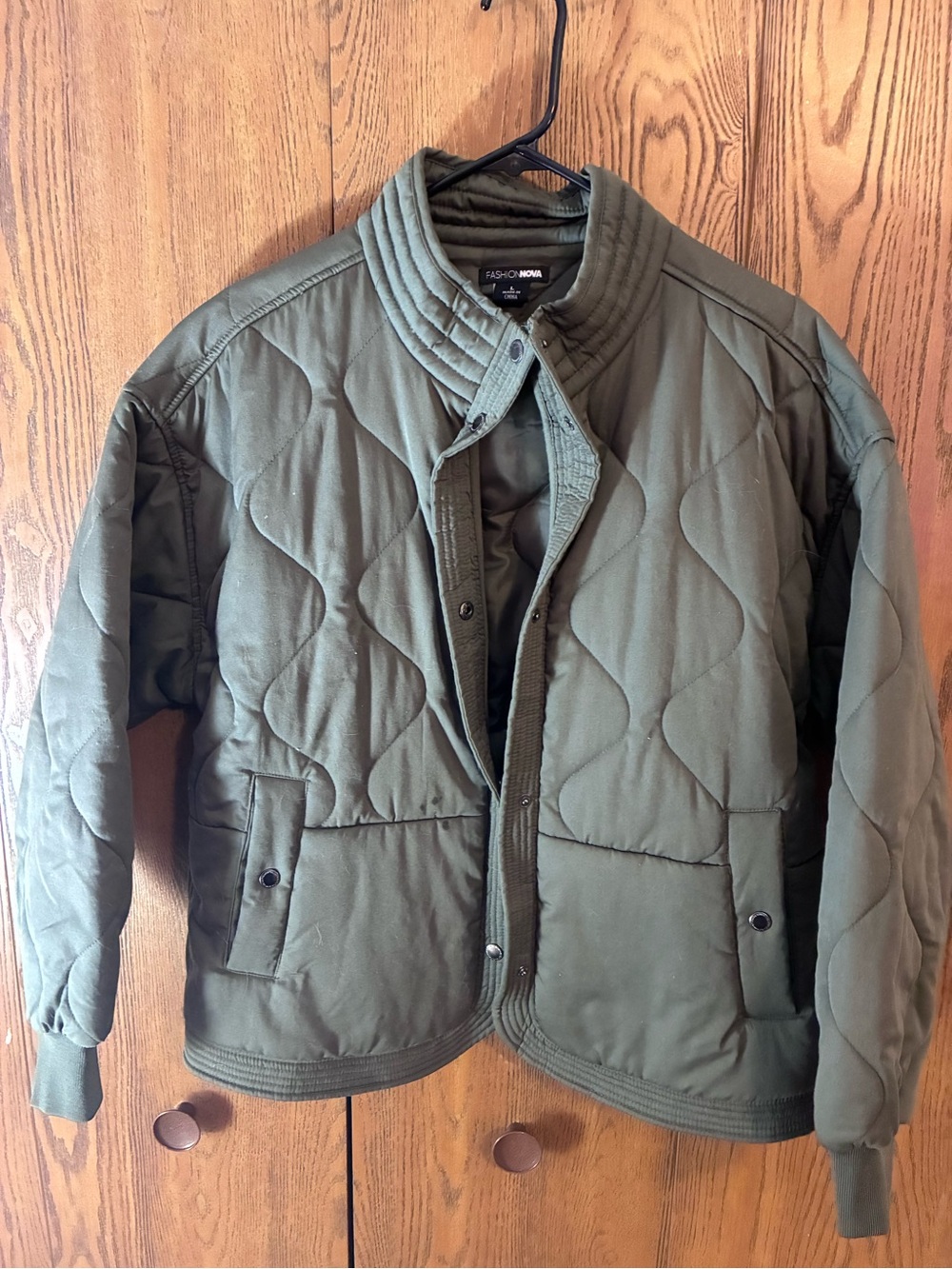Fashion Nova Olive Green Quilted Utility Jacket Size Large